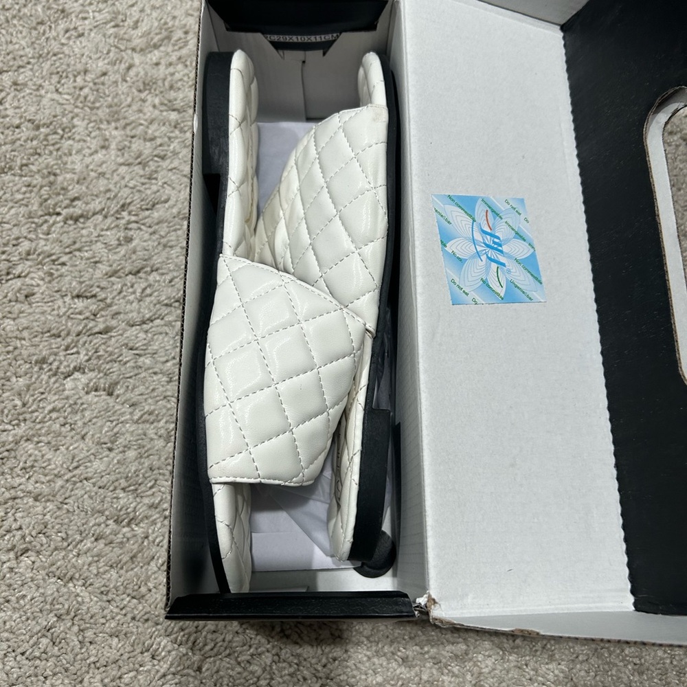 White Quilted Slide Sandals